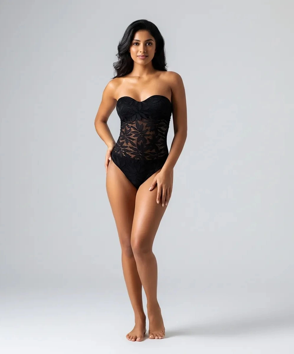 Black strapless lace bodysuit — Rainy Garment